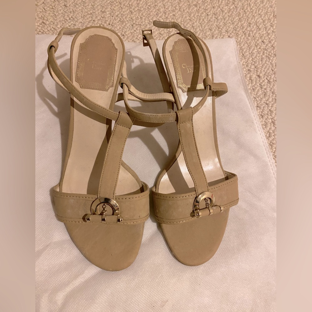 Christian Dior leather beige heels sandals size 35.5